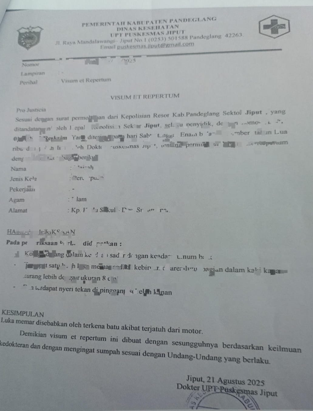 GMAKS Desak Bupati dan DPRD Pandeglang Usut Tuntas Skandal Visum Palsu Jiput