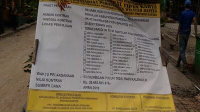 Rehabilitasi dan Renovasi SMPN 03 Pandeglang Diduga Tidak Sesuai Spesifikasi