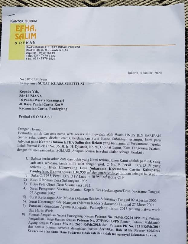 Lucya: Somasi Karangsari Menyasar Salah Orang