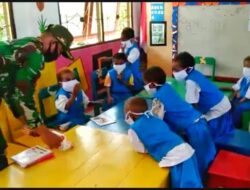 Yonif 413 Ajarkan Protokol Kesehatan di PAUD Papua