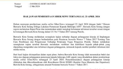 Hak Jawab Bawaslu Kota Serang terhadap Pemberitaan Siber.news