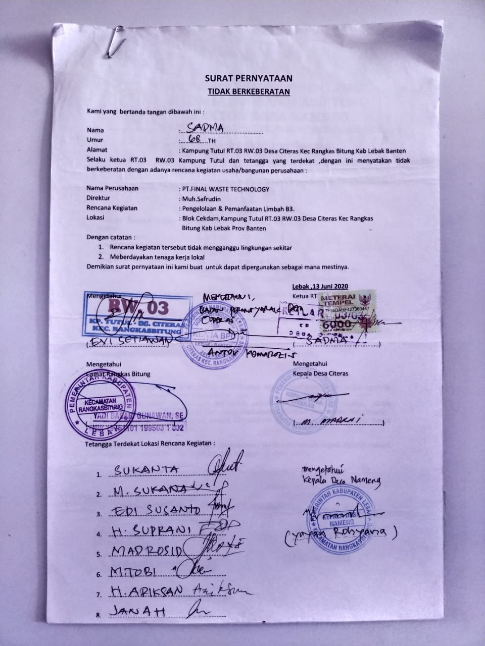 Kronologi Warga Soal Pabrik Limbah B3 di Tangerang