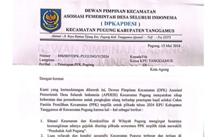Dugaan Pelanggaran Seleksi Calon PPK Pilkada 2024 di Tanggamus Picu Protes