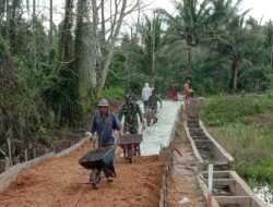 Gotong Royong Wujudkan Jalan Desa, Satgas Pamtas Yonif 642/Kapuas Bersama Warga