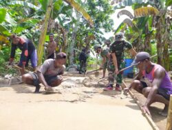 Satgas Pamtas Yonif 125 Gotong Royong Bangun Jalan Toray untuk Kekompakan