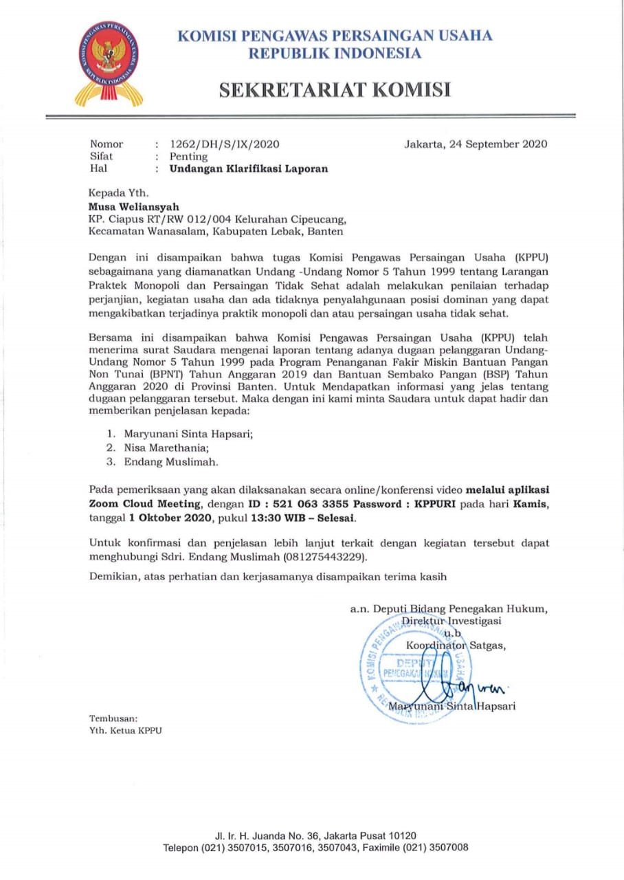 KPPU RI Gelar Klarifikasi Virtual Dewan Musa Weliansyah Soal Dugaan Monopoli PT AAM