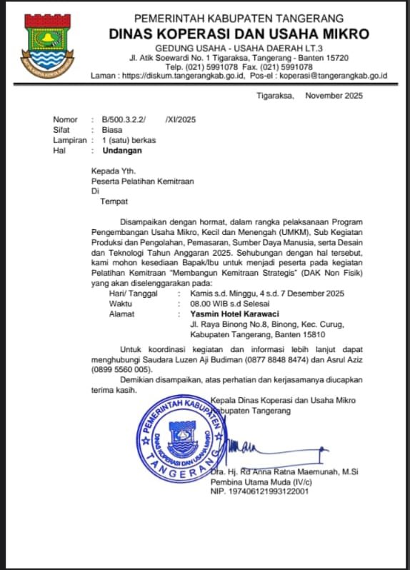 Dinas Koperasi Tangerang Diminta Klarifikasikan Alokasi APBD untuk Pelatihan UMKM di Hotel Mewah