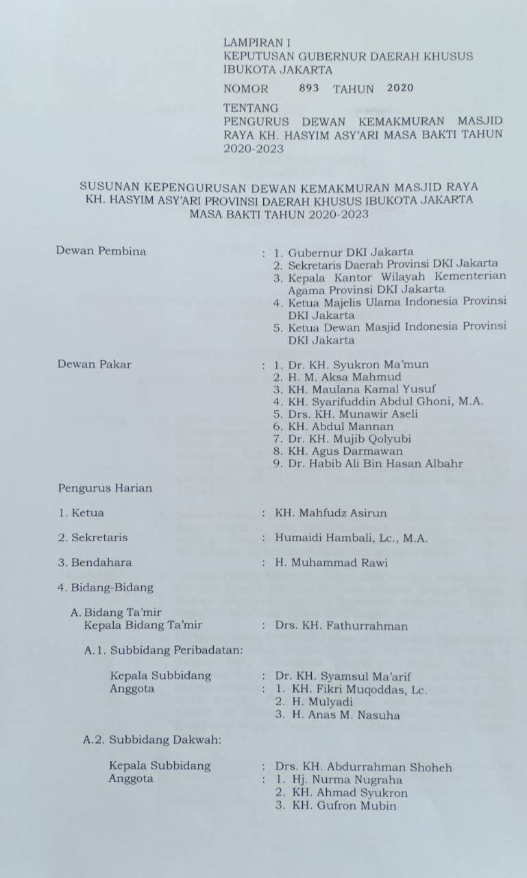 Ayah Anak dan Menantu Jadi Pengurus DKM Masjid Raya KH Hasyim Asyari