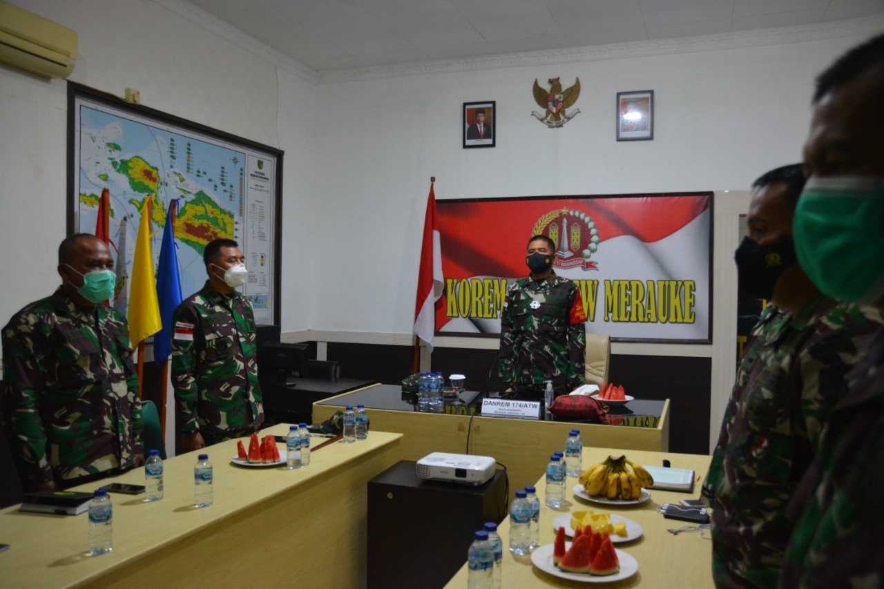 Danrem 174 Merauke Ikuti Rakornas Penanggulangan Bencana 2021 Secara Virtual