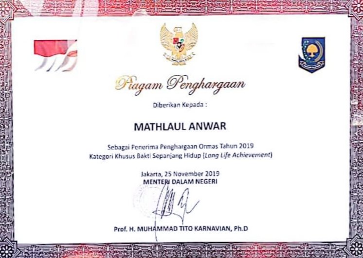 Mathla'ul Anwar Terima Penghargaan dari Kementerian Dalam Negeri