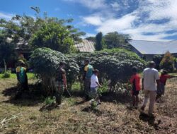 Satgas Yonif MR 413 Kostrad Bersama Siswa SMAN 6 Skouw Bersihkan Lingkungan Sekolah