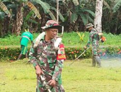 Babinsa Posramil Jita Bareng Warga Kerja Bakti Bersihkan Lingkungan Gereja