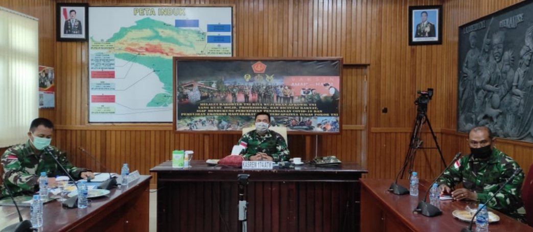 Kasrem 174 Merauke Ikuti Rakorter TNI 2021 Secara Virtual