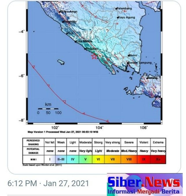 Gempa 5,4 Guncang Pesisir Barat Lampung
