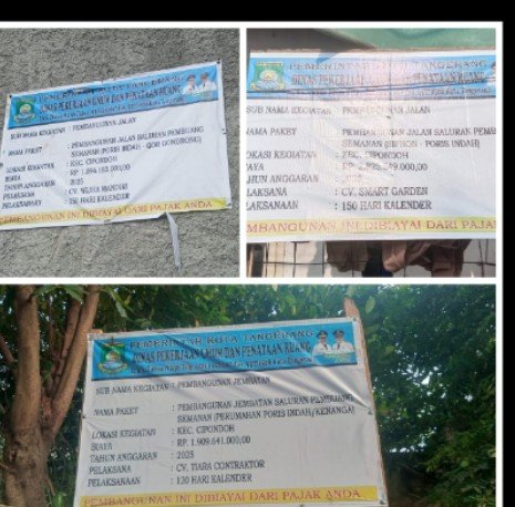 Pengawasan Lemah, Tiga Proyek DPUPR Tangerang di Cipondoh Abaikan K3 dan Kantor Direksi