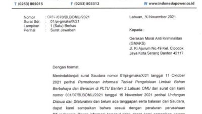 PLTU Banten 2 Labuan Klaim Data Limbah B3 Dikecualikan dari Publik