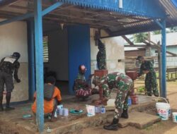 Satgas Pamtas Yonif 125 Sumbang Cat dan Bantu Pengecatan Gereja Perbatasan RI-PNG