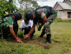 Satgas Yonif Raider 142/KJ Tanam Bibit Pinang Hijaukan Halaman Gereja di Yalimo