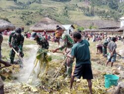 Satgas Yonif Mekanis 203/AK Syukur Bakar Batu Bersama Warga Malagayneri