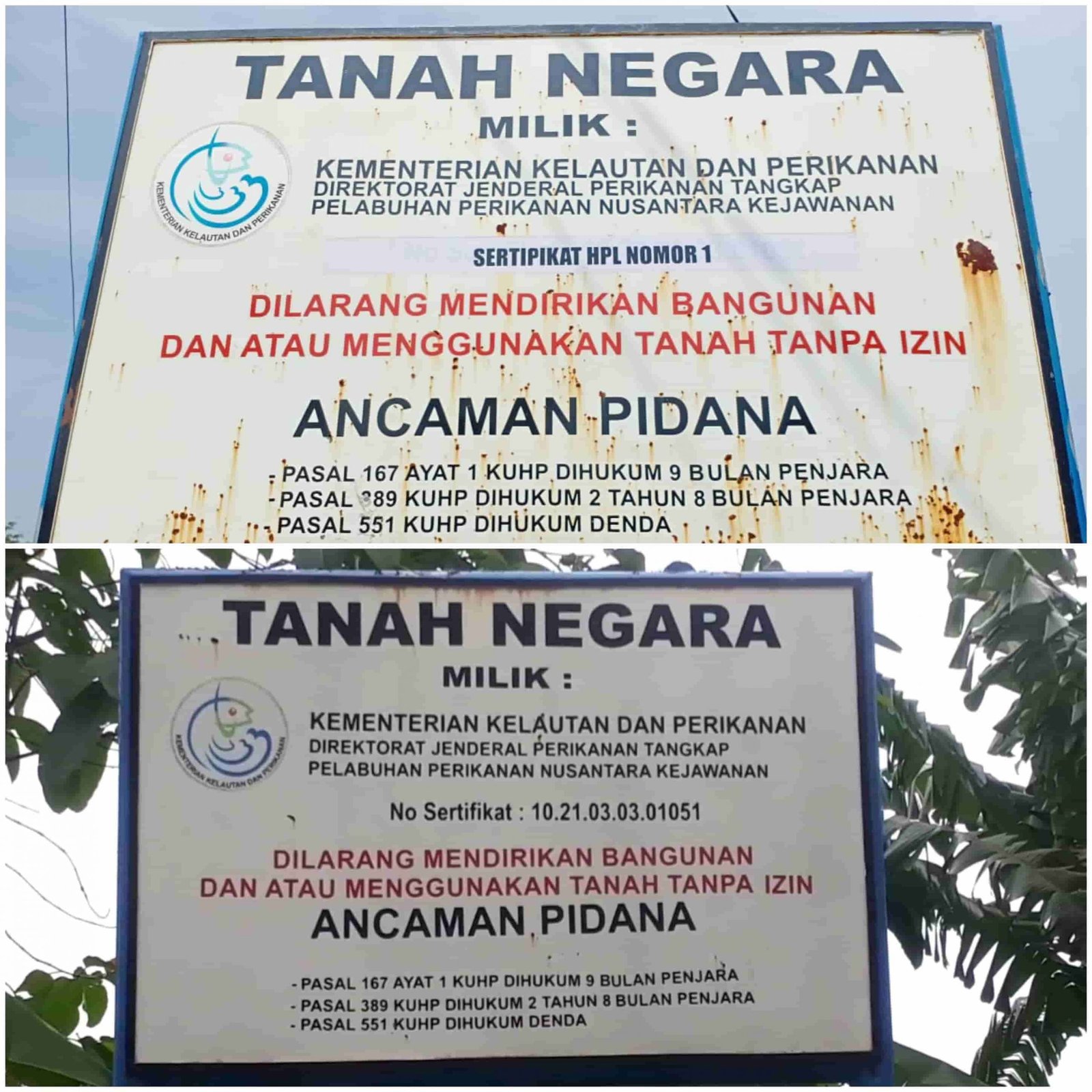 Plang KKP di Bapan Jabar Berganti Nomor Sertifikat Setelah Disurati