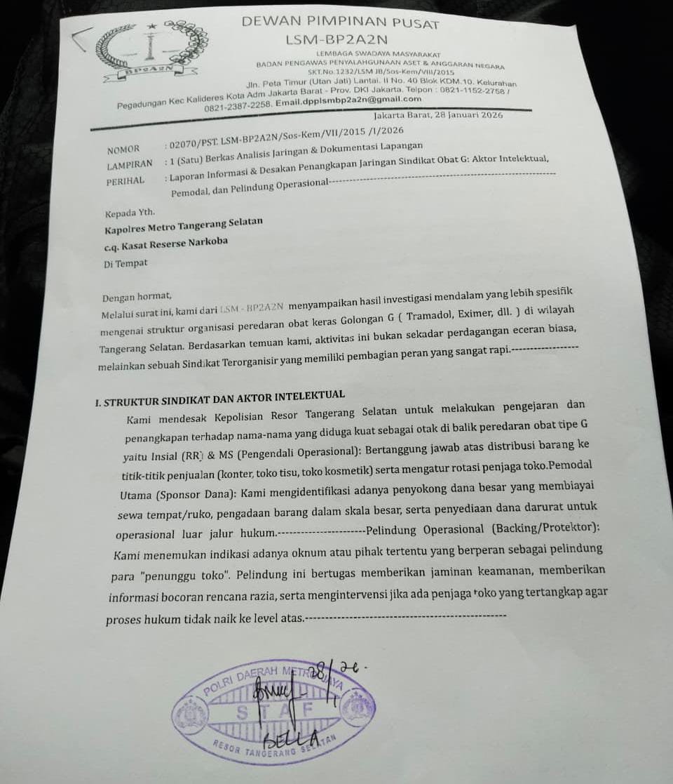 BP2A2N Laporkan Pengedar Obat Tipe G ke Polres