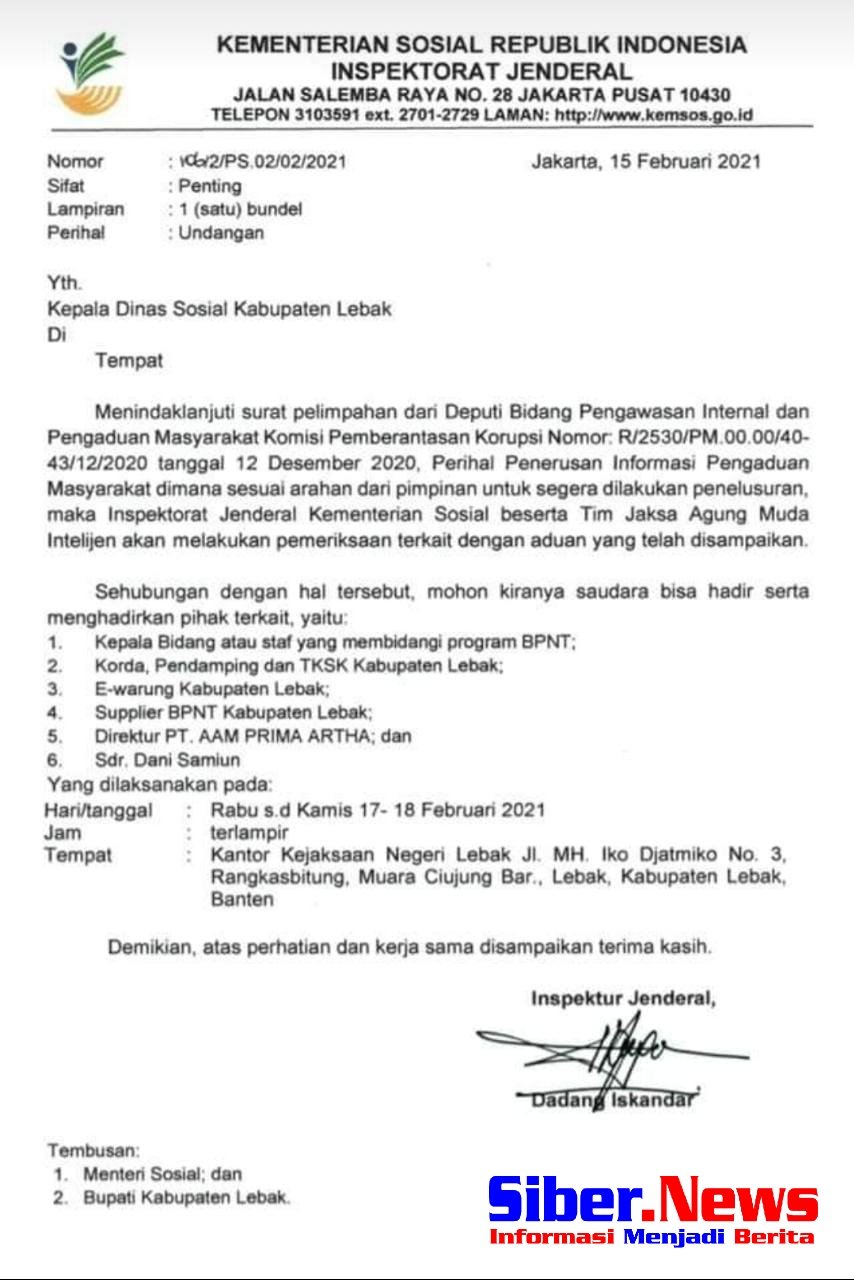 Jaksa Agung Intelejen Panggil Kadis Dinsos Lebak Terkait Kasus BPNT