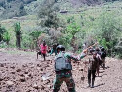 Satgas Yonif Mekanis 203/AK dan Warga Popome Garap Lahan Kosong Bersama
