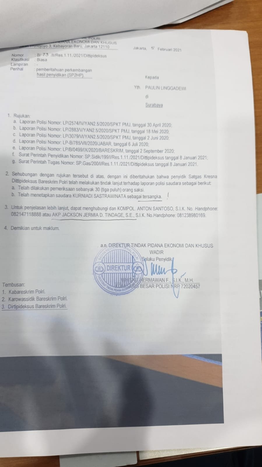 Paulin Linggadewi Tanyakan Jalannya Proses Hukum PT Asuransi Jiwa Kresna