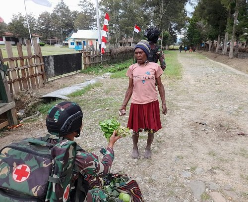 Satgas Yonif Raider 142/KJ Beli Hasil Kebun dari Mama Papua