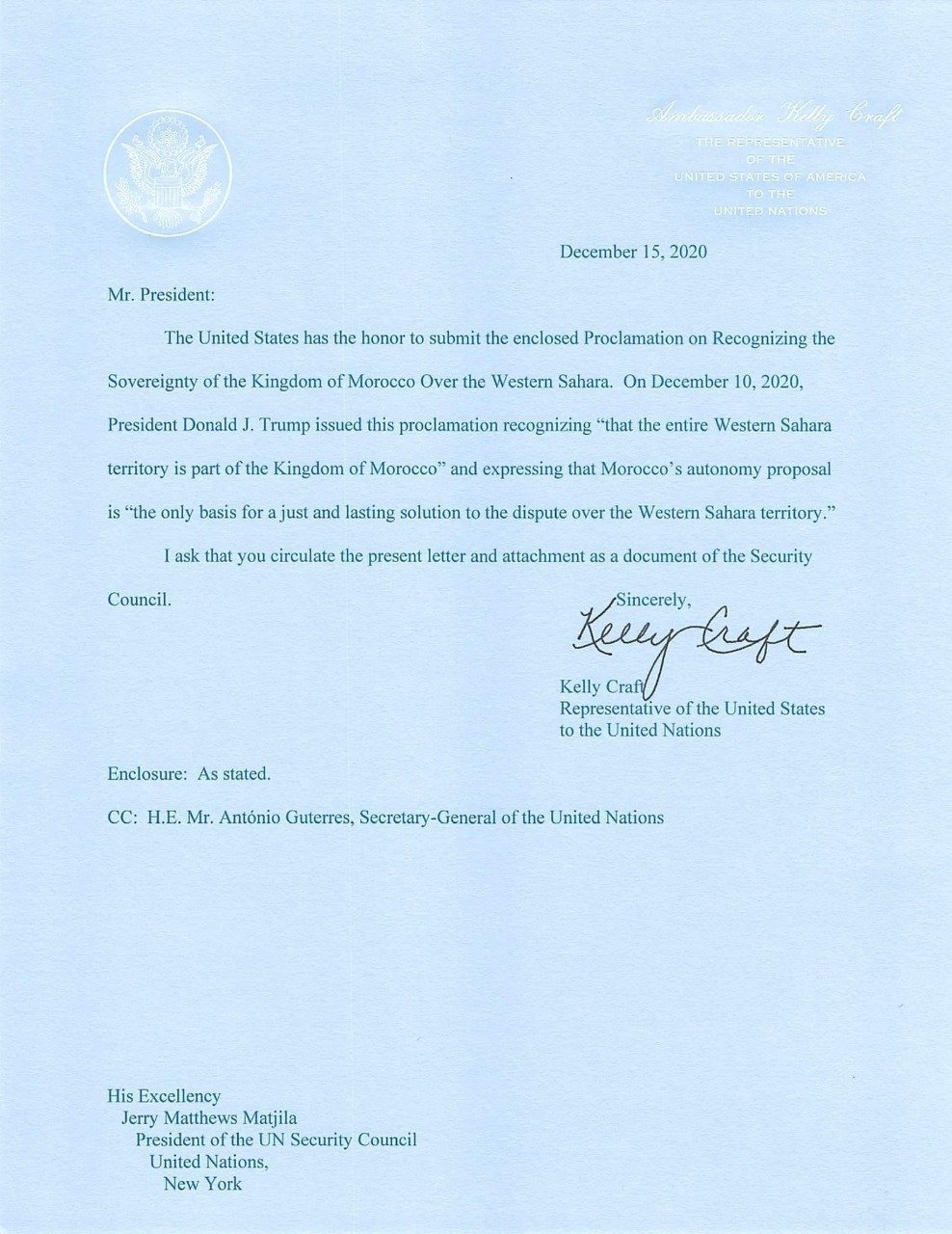 AS Akui Kedaulatan Maroko atas Sahara Barat