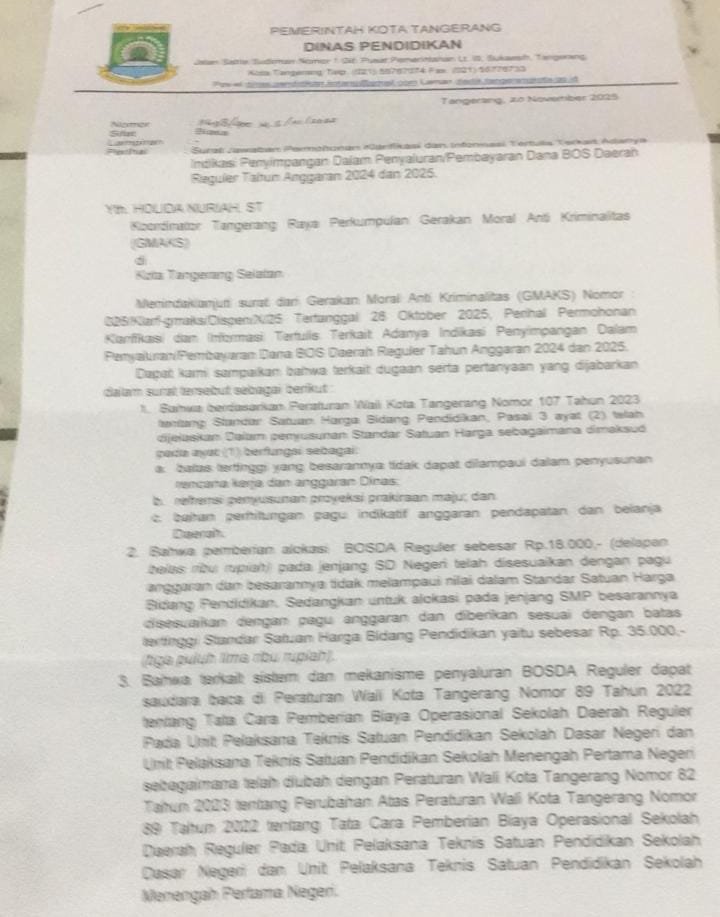 Klarifikasi Dinas Pendidikan: Bantah BOSDA, Dana SMP Dibawah Klaim Resmi