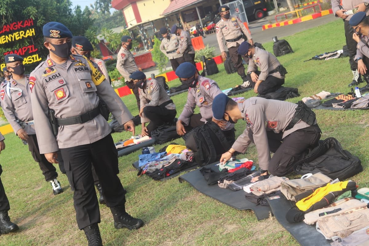Brimob Polda Banten Apel Pagi Cek Kesiapan Perlengkapan Personil