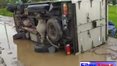 Mobil Terguling di Jalan Baru Malingping karena Salah Pilih Jalan
