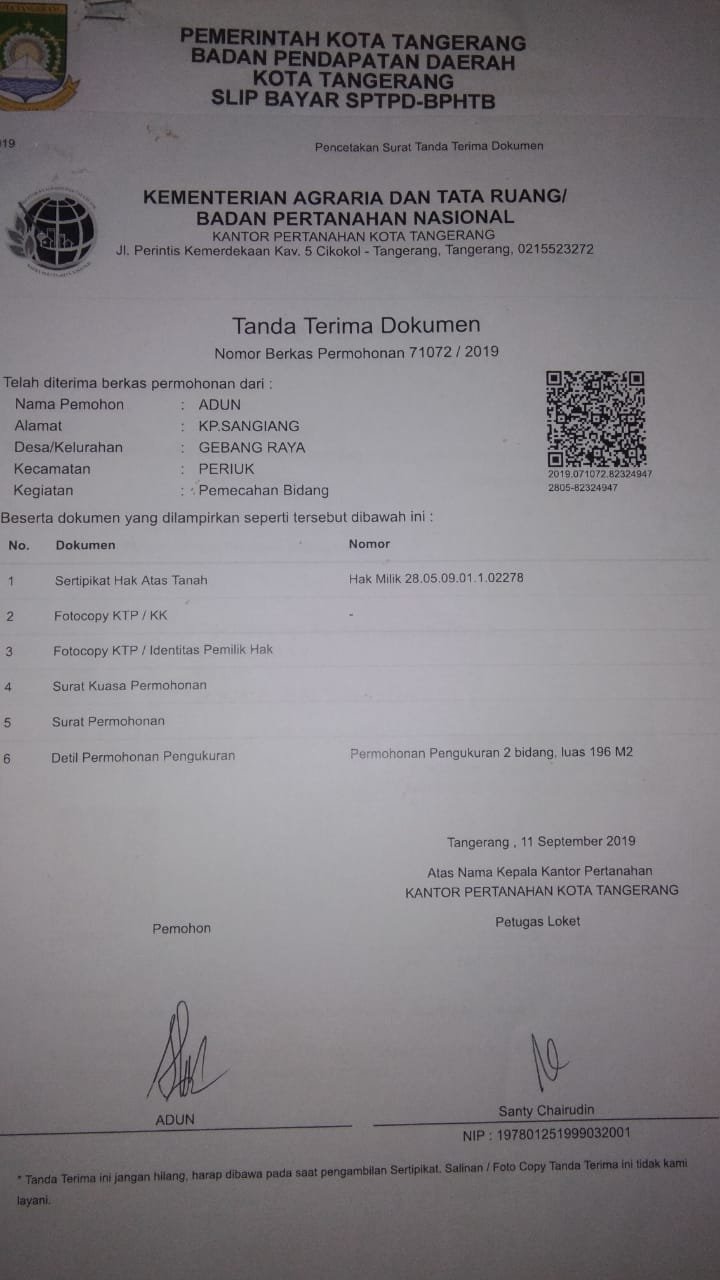 4 Bulan Proses Pemecahan Sertifikat ATR/BPN Tangerang Belum Tuntas, Diduga Kinerja Oknum Lambat