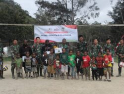 Yonif Mekanis 203/AK Serahkan Sarana Olahraga untuk Pemuda Desa Tima