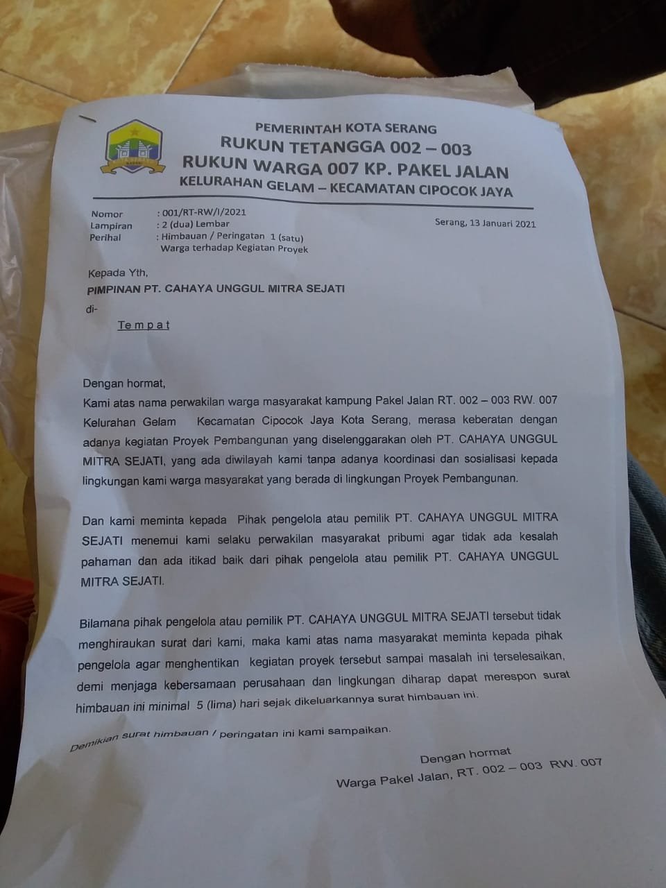 Peringatan Warga Kp Pakel soal Pembangunan Perumahan Permata Puri Sava